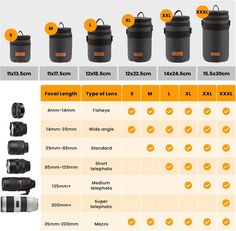 TARION Camera Lens Case Holder - Fits Lenses up to 6.9 Inch Height - Shockproof Pouch with Shoulder Strap - Water Repellent Nylon Bag - HLB-XL - Image 4